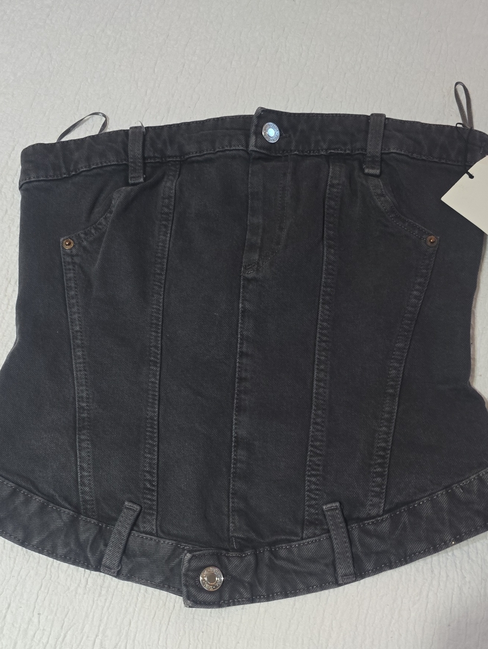 Zara Black Corset-Style Denim Top